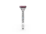Solitaire Engagement Ring Setting for Fancy Pink Emerald Cut Center with Single Row Accent Band and Prong Head in White Gold