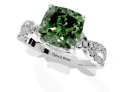 Solitaire Engagement Ring Setting for Fancy Green Cushion Cut Center with Narrow Twist Pave Band and Prong Head in Sterling Silver