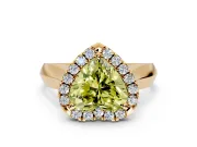 Halo Engagement Ring Setting for Fancy Yellow Heart-Shaped Center with Square Band and Prong Head in Yellow Gold