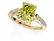 Cathedral Engagement Ring Setting for Fancy Yellow Radiant Cut Center with Antique-Style Pave Band and Prong Head in Yellow Gold