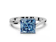 Solitaire Engagement Ring Setting for Fancy Blue Princess Cut Center with Plain Bypass Twist Band and Prong Head in Platinum