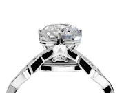 Solitaire Engagement Ring Setting for Radiant Cut Center with Accented Twist Band and Leaf Prong Head in Platinum