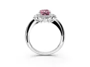 Small-Accent Cluster Halo Engagement Ring Setting for Fancy Pink Radiant Cut Center with Plain Band and Prong Head in Platinum