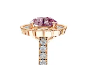 Milgrain Floral Halo Engagement Ring Setting for Fancy Pink Round Cut Center with Pave Band and Prong Head in Rose Gold