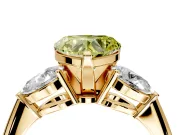 3 Stone Engagement Ring Setting for Fancy Yellow Heart-Shaped Center with Large Pear-Shaped Accents and Prong Head in Yellow Gold