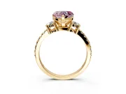 3 Stone Engagement Ring Setting for Fancy Pink Heart-Shaped Center with Round Cut Side Accents and Prong Head in Yellow Gold