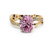 Solitaire Engagement Ring Setting for Fancy Pink Oval Center with Pave and Plain Crossover Band and Prong Head in Yellow Gold