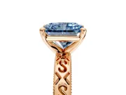Solitaire Engagement Ring Setting for Fancy Blue Radiant Cut Center with Scrollwork Band and Prong Head in Rose Gold