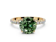Solitaire Engagement Ring Setting for Fancy Green Round Cut Center with Micro Pave Band and Prong Head in Yellow Gold
