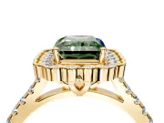 Milgrain Floral Halo Engagement Ring Setting for Fancy Green Radiant Cut Center with Pave Band and Prong Head in Yellow Gold