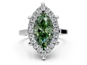 Single Halo Engagement Ring Setting for Fancy Green Marquise Center with Corner Claws, Plain Band and Prong Head in Sterling Silver