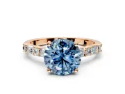 Baguette Engagement Ring Setting for Fancy Blue Round Cut Center with Alternating Bar-Set Band and Prong Head in Rose Gold