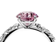 Cluster Engagement Ring Setting for Fancy Pink Round Cut Center with Round Cut Accent Band and Prong Head in Sterling Silver