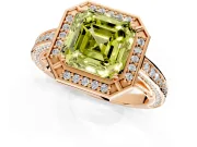 Halo Engagement Ring Setting for Fancy Yellow Asscher Cut Center with Framed Halo, Pave Band and Prong Head in Rose Gold