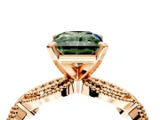 Solitaire Engagement Ring Setting for Fancy Green Radiant Cut Center with Marquise Panel Band and Prong Head in Rose Gold