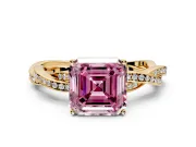 Solitaire Engagement Ring Setting for Fancy Pink Asscher Cut Center with Twisted Pave Band and Prong Head in Yellow Gold