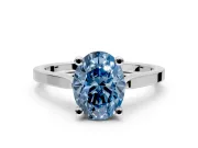 Solitaire Engagement Ring Setting for Fancy Blue Oval Center with Tapered Shoulders and Prong Head in Sterling Silver
