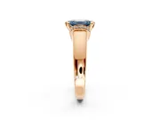 Solitaire Engagement Ring Setting for Fancy Blue Emerald Cut Center with Wide Band, Pave Collar and Prong Head in Rose Gold
