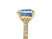 Solitaire Engagement Ring Setting for Fancy Blue Princess Cut Center with Channel Accents and Prong Head in Yellow Gold