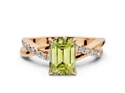 Crossover Engagement Ring Setting for Fancy Yellow Emerald Cut Center with Pave and Plain Strands and Prong Head in Rose Gold
