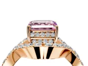 Halo Engagement Ring Setting for Fancy Pink Asscher Cut Center with Pave Infinity Twist Band and Prong Head in Rose Gold