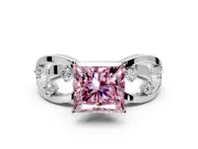 Solitaire Engagement Ring Setting for Fancy Pink Princess Cut Center with Criss-Cross Accent Band and Prong Head in Platinum