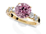 5 Stone Engagement Ring Setting for Fancy Pink Round Cut Center with Plain Band and Prong Head in Yellow Gold