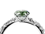 Cluster Engagement Ring Setting for Fancy Green Oval Center with Round Cut Accent Band and Prong Head in Sterling Silver