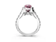 Solitaire Engagement Ring Setting for Fancy Pink Radiant Cut Center with Pave Cathedral Shoulders and Prong Head in Platinum