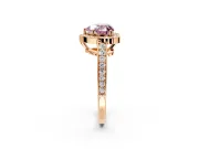 Bezel-Framed Halo Engagement Ring Setting for Fancy Pink Heart-Shaped Center with Pave Band and Prong Head in Rose Gold