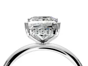Hidden Halo Engagement Ring Setting for Princess Cut Center with Thin Round-Wire Band and Prong Head in White Gold