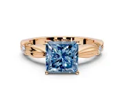 Solitaire Engagement Ring Setting for Fancy Blue Princess Cut Center with Carved Leaf Shoulders and Prong Head in Rose Gold