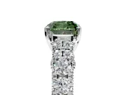 Solitaire Engagement Ring Setting for Fancy Green Cushion Cut Center with Pave Cathedral Shoulders and Prong Head in Platinum