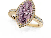 Accent Halo Engagement Ring Setting for Fancy Pink Marquise Center with Full-Length Pave Band and Prong Head in Yellow Gold
