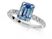Solitaire Engagement Ring Setting for Fancy Blue Emerald Cut Center with Large Accent Band and Prong Head in Platinum
