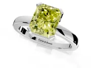 Solitaire Engagement Ring Setting for Fancy Yellow Radiant Cut Center with Plain Band and Flat Tab Prong Head in Platinum