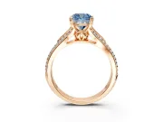Solitaire Engagement Ring Setting for Fancy Blue Cushion Cut Center with Pave Rail Split Shank and Prong Head in Rose Gold