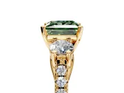 3 Stone Engagement Ring Setting for Fancy Green Princess Cut Center with Crossover Basket, Pave Band and Prong Head in Yellow Gold