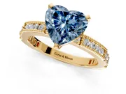 Solitaire Engagement Ring Setting for Fancy Blue Heart-Shaped Center with Milgrain-Edged Pave Band and Prong Head in Yellow Gold