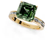 Solitaire Engagement Ring Setting for Fancy Green Asscher Cut Center with Channel Baguette Band and Prong Head in Yellow Gold