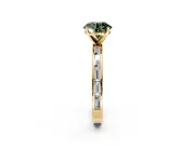 Solitaire Engagement Ring Setting for Fancy Green Round Cut Center with Channel Baguette Band and Prong Head in Yellow Gold