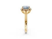 Starburst Halo Engagement Ring Setting for Fancy Blue Princess Cut Center with Thin Round-Wire Band and Prong Head in Yellow Gold