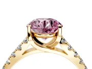 Solitaire Engagement Ring Setting for Fancy Pink Round Cut Center with Partway Pave Band and Prong Head in Yellow Gold