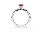 Solitaire Engagement Ring Setting for Fancy Pink Emerald Cut Center with Beaded Bezel Station Band and Prong Head in Platinum