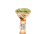 Solitaire Engagement Ring Setting for Fancy Yellow Radiant Cut Center with Beaded Bezel Station Band and Prong Head in Rose Gold