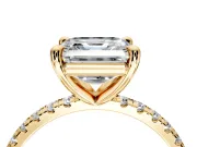 Solitaire Engagement Ring Setting for Asscher Cut Center with Fine Pave Narrow Band and Prong Head in Yellow Gold