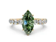 Shared-Prong Engagement Ring Setting for Fancy Green Marquise Center with Graduated Accents and Prong Head in Yellow Gold