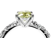 Solitaire Engagement Ring Setting for Fancy Yellow Oval Center with Trailing Leaf Accent Band and Prong Head in Sterling Silver
