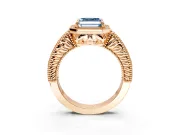Milgrain Halo Engagement Ring Setting for Fancy Blue Asscher Cut Center with Pave Band and Prong Head in Rose Gold