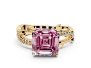 Solitaire Engagement Ring Setting for Fancy Pink Asscher Cut Center with Pave and Plain Crossover Band and Prong Head in Yellow Gold